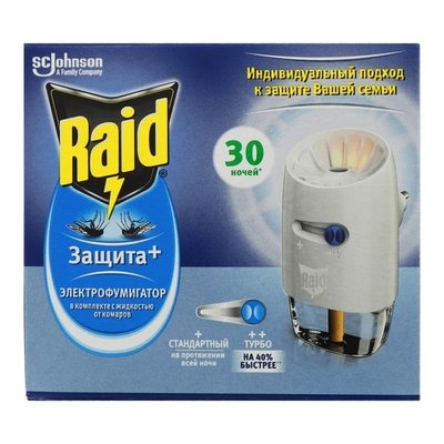 Комплект фумигатор+жидкость от комаров с регулятором 30 ночей Raid, 21,9 мл 2101980 фото