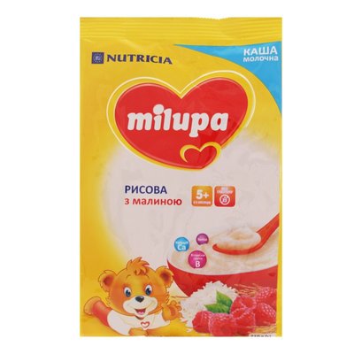 Каша молочна з малиною для дітей від 5 міс Рисова Milupa, 210 г 2589530 фото