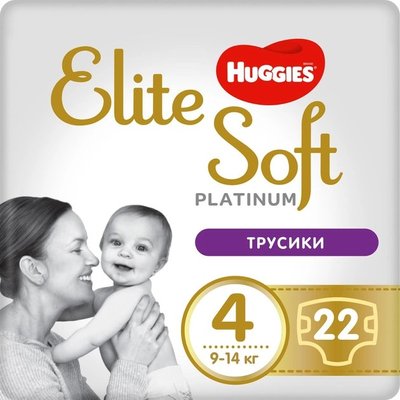 Трусики-подгузники для детей 9-14кг 4 Platinum Elite Soft Huggies 22шт 3982330 фото