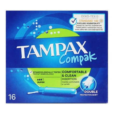 Тампони гігієнічні з аплікатором Super Compak Tampax, 16 шт 3390430 фото