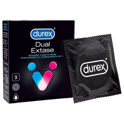 Презервативы латексные с силиконовой смазкой Dual Extase Durex, 3 шт 2607650 фото
