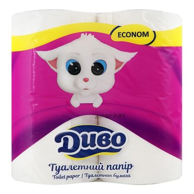 Туалетний папір білий Диво Econom 2 шари, 4 шт 2276550 фото