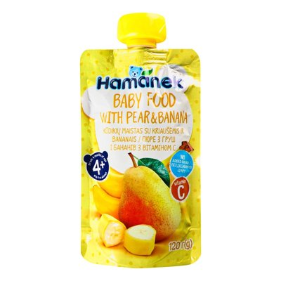 Пюре для детей от 4мес из груш и бананов с витамином С Hamanek д/п 120г 3923040 фото