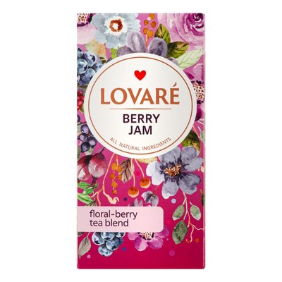 Чай квітковий та ягідний дрібний з ароматом малини смородини вишні Berry Jam Lovare, 24 пак*2 г 3929700 фото