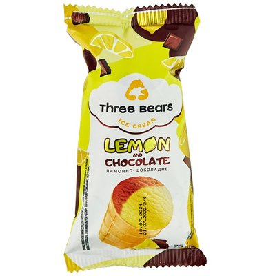 Морозиво Лимонно-шоколадне двошарове Три Ведмеді, 75 г 3877370 фото
