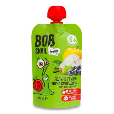 Пюре для дітей від 6міс Яблуко-груша-чорна смородина Baby Bob Snail д/п 90г 3923160 фото