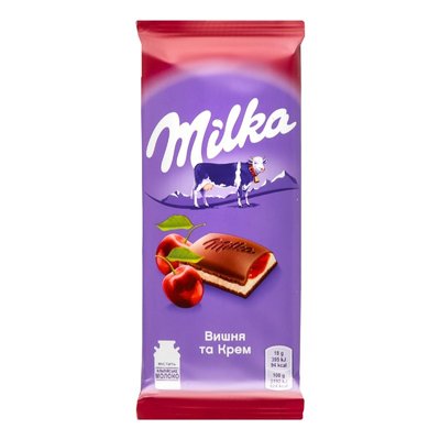 Шоколад молочний з вишнею Milka, 90 г 4010480 фото