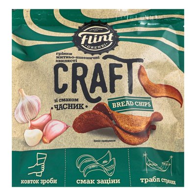 Гренки ржано-пшеничные волнистые Чеснок д/п Craft Bread chips Flint, 90 г 4034240 фото