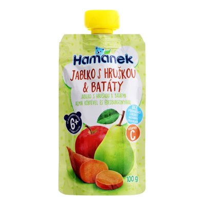 Пюре для детей от 6мес фруктово-овощное Яблоко с грушей и бататом Hamanek д/п 100г 3923010 фото