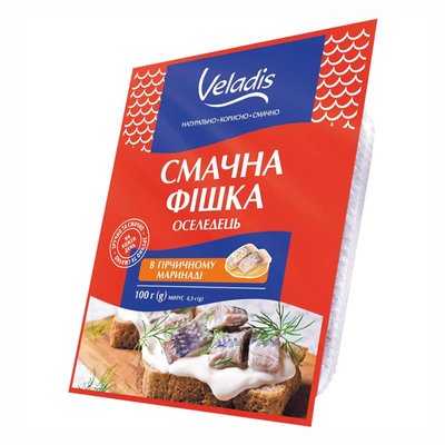 Закуска филе сельди кусочками в горчичном маринаде Вкусная фишка Veladis, 100г 4167250 фото
