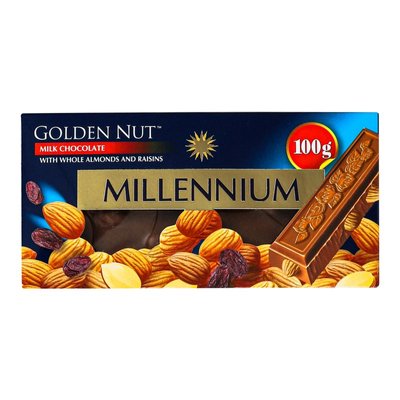 Шоколад молочний з цілим мигдалем та родзинками Golden Nut Millennium, 100 г 3593180 фото