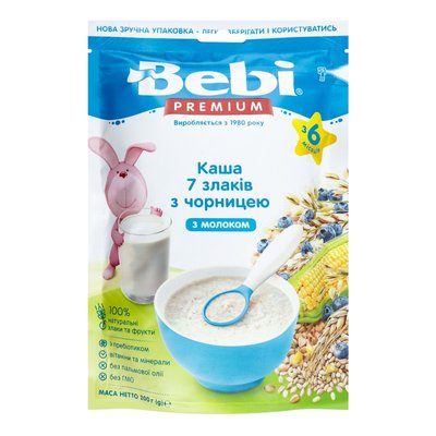 Каша молочна для дітей від 6 міс 7 злаків з чорницею Premium Bebi, 200 г 3550260 фото