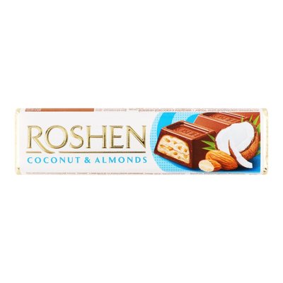 Батон молочно-шоколадний з мигдалем та кокосовою начинкою Roshen, 38 г 3989530 фото