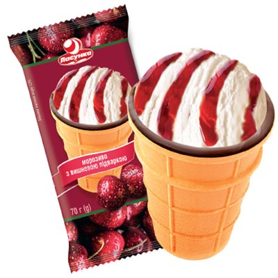 Морозиво з вишневим джемом у вафельному стакані Ласунка, 70 г 3349930 фото