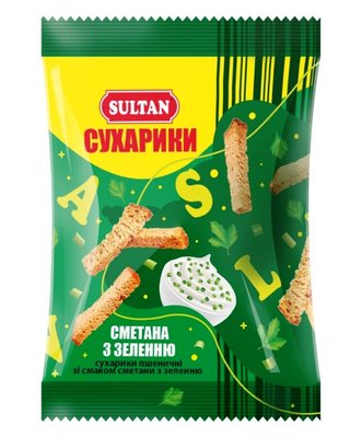 Сухарики пшеничные со вкусом сметана с зеленью Sultan, 90 г 3965840 фото