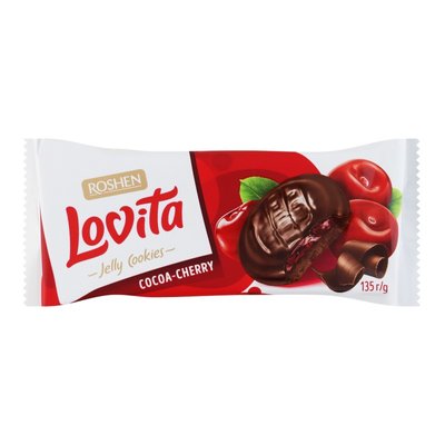 Печенье сдобное с желейной начинкой Cocoa-cherry Lovita Jelly Cookies Roshen, 135 г 3828580 фото