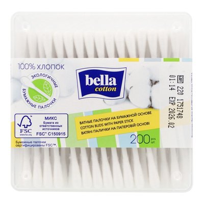 Палочки ватные на бумажной основе Bella Cotton, 200 шт./уп. 3907140 фото