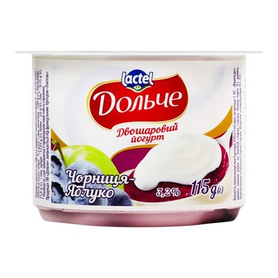 Йогурт 3.2% двухслойный Черника-яблоко Дольче, 115 г 3606030 фото