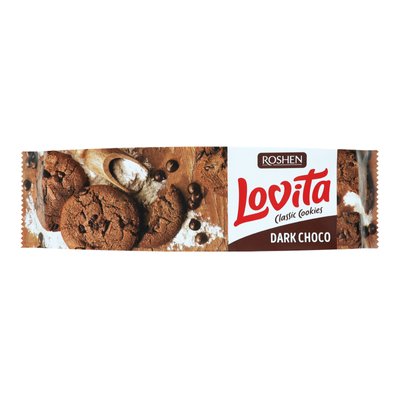 Печиво здобне з какао та кусочками глазурі Lovita Classic Cookies Roshen, 150 г 3578540 фото