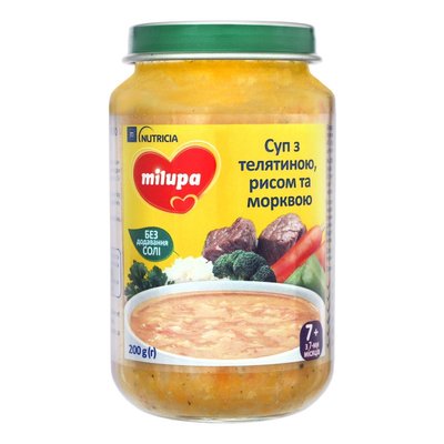 Суп для детей от 7мес с телятиной, рисом и морковью Milupa с/б 200г 3462660 фото