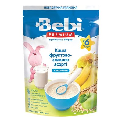 Каша молочна для дітей від 6 міс Фруктово-злакове асорті Premium Bebi, 200 г 3829450 фото