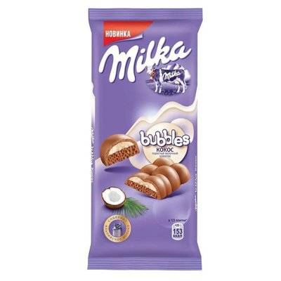 Шоколад молочный пористый Баблз с кокосом Милка, 97 г 2792300 фото