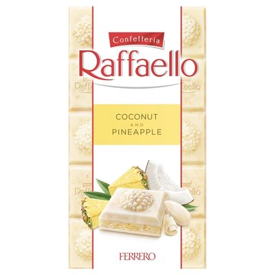 Белый шоколад со вкусом ананаса с добавлением кокосовой стружки и миндаля Raffaello, 90 г 3726240 фото