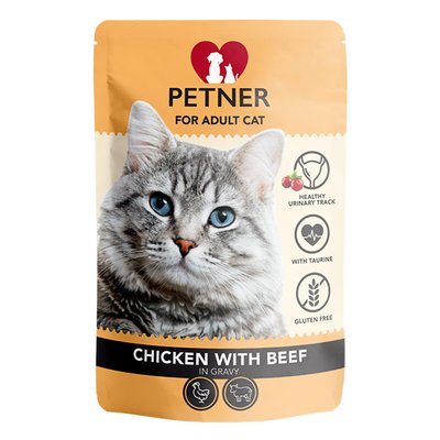 Корм для котов с курицей и говядиной в соусе Petner, 85 г 3963240 фото