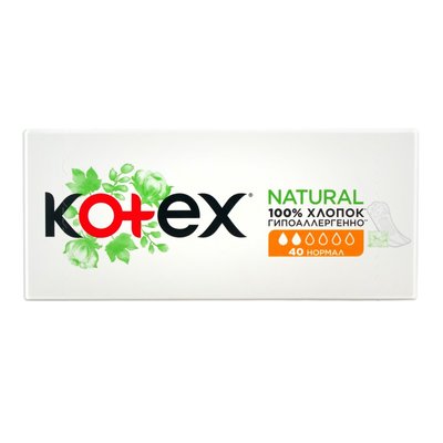 Прокладки женские гигиенические ежедневные Normal Natural Kotex, 40 шт 3614920 фото