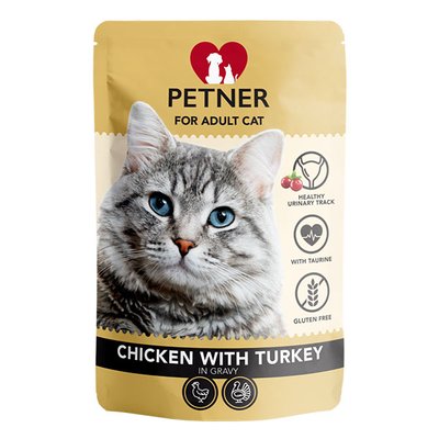 Корм для котов с курицей и индейкой в соусе Petner, 85 г 3963250 фото