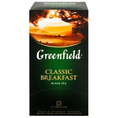 Чай черный индийский байховый мелкий Classic Breakfast Greenfield, 25 шт/уп. 1019100 фото