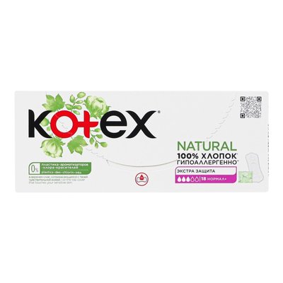 Прокладки ежедневные Экстра защита Нормал+ Natural Kotex, 18 шт 3982190 фото