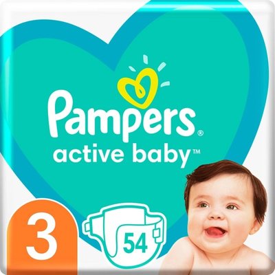 Підгузки для дітей одноразові 6-10кг 3 Midi Active baby економ мінус Pampers 54шт 4069110 фото