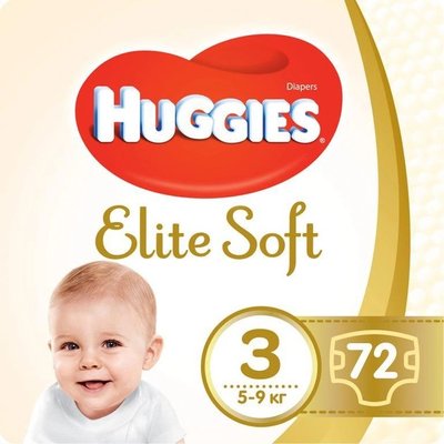 Подгузники для детей 5-9кг 3 Elite Soft Huggies 72шт 3982220 фото