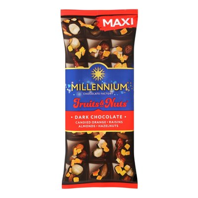 Шоколад чорний з мигдалем, фундуком, цукатами, родзинками Millennium Fruits&Nuts, 140 г 3304780 фото