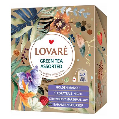 Чай зелений пакетований Ассорті Lovare, 32 шт/уп. 3677040 фото