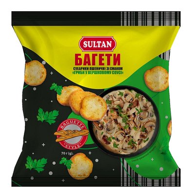 Сухарики пшеничные багет со вкусом грибы в сливочном соусе Sultan, 70 г 4170650 фото