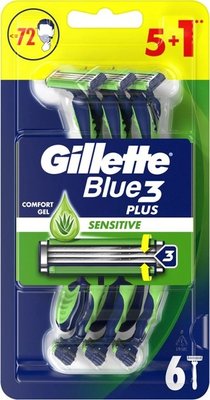 Станок для гоління одноразовий Sensitive Blue 3 Plus Gillette, 6 шт 4040500 фото