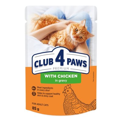Корм консервированный для взрослых котов С курицей в соусе Premium Club 4 Paws д/п 85г 3957080 фото