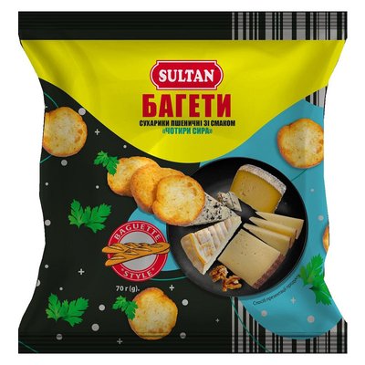 Сухарики пшеничные багет со вкусом четыре сыра Sultan, 70 г 4170670 фото