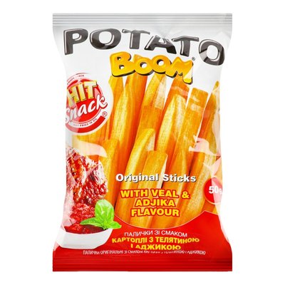 Кукурудзяні палички зі смаком картоплі з телятиною та аджикою Potato Boom, 50 г 2137990 фото