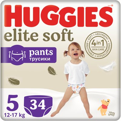 Підгузники-трусики для дітей 12-17кг 5 Elite Soft Huggies 34шт 3982270 фото