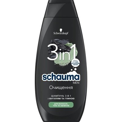 Шампунь для волосся для чоловіків 3 в 1 Charcoal+Clay Schauma, 400 мл 3423260 фото