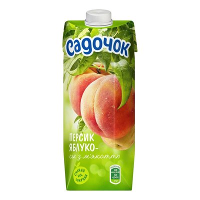 Сок персиково-яблочный с мякотью стерилизованный Садочок, 0.5 л 4080560 фото